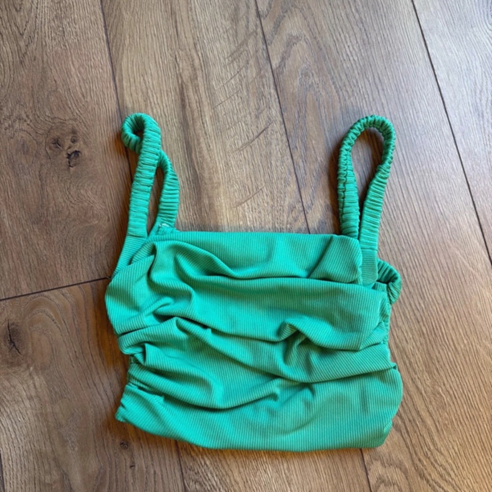 Hello Molly Bright Green Ribbed Ruched Crop Top